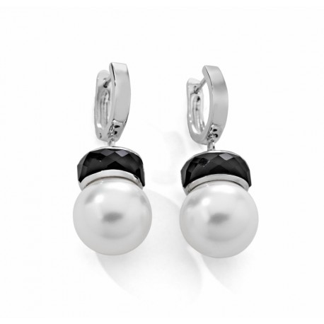 PENDIENTES ONYX Y PERLA, PLATA 925 MM. - 780024